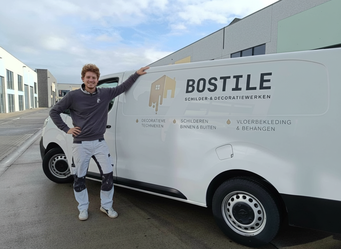 Gilles Bogaert met de Bostile bestelwagen